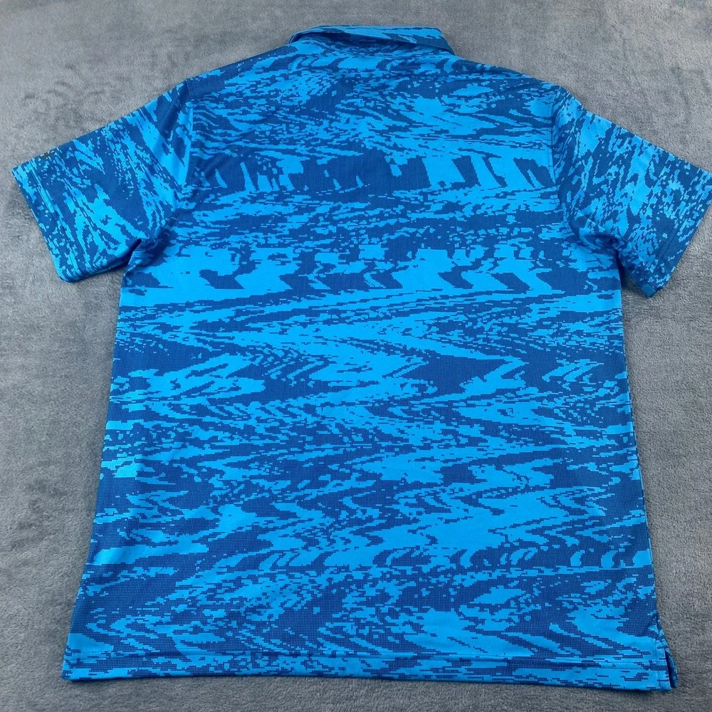 Under Armour Men XL Polo Shirt Blue HeatGear Loose Fit Short Slv‎ Digital Print